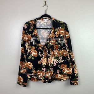 NWT Socialite | Print Long Sleeve Top & Shorts Pajama Set in Black Floral L